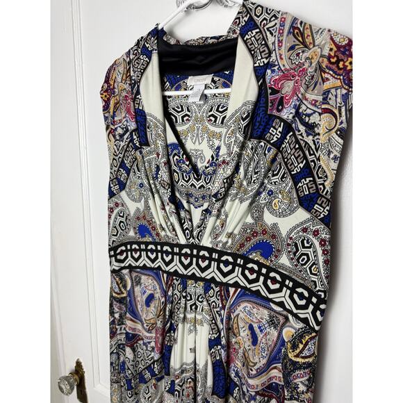 CHICOS Pleated Promising Paisley Jasmina Maxi Dress Sleeveless V Neck XL - Picture 9 of 9